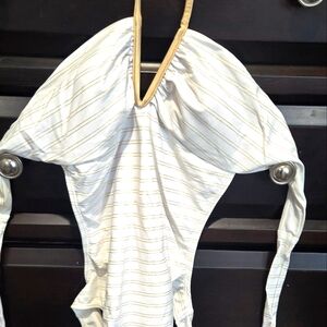 Xhilaration White and Gold Striped One Piece Swimsuit